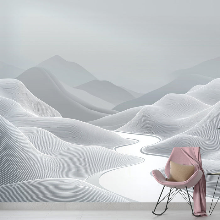 Tapeta s krajinnými vlnami | Abstraktní motivy v odstínech šedé
