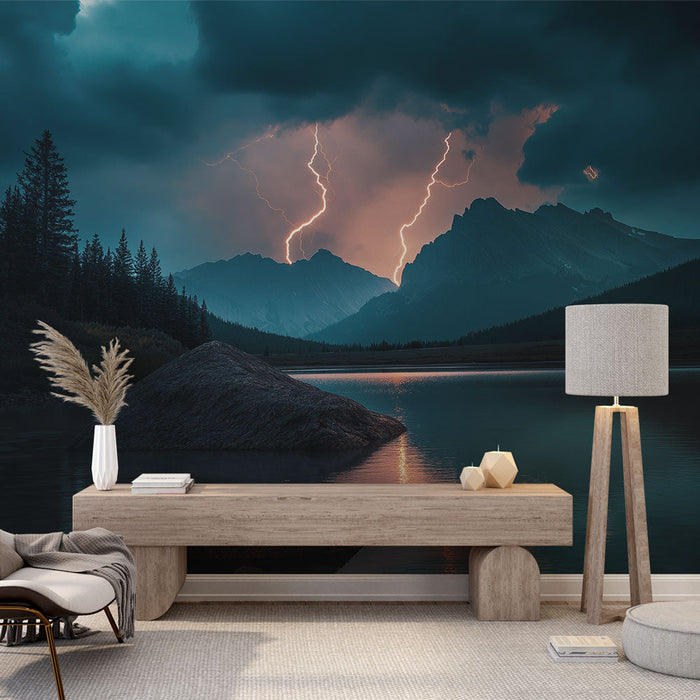 Mural Wallpaper stormy landscapes | Mountain scene in the storm
