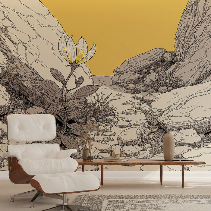 Fototapet kayalık manzaralar | Kayalar arasındaki yol ve narin bir çiçek