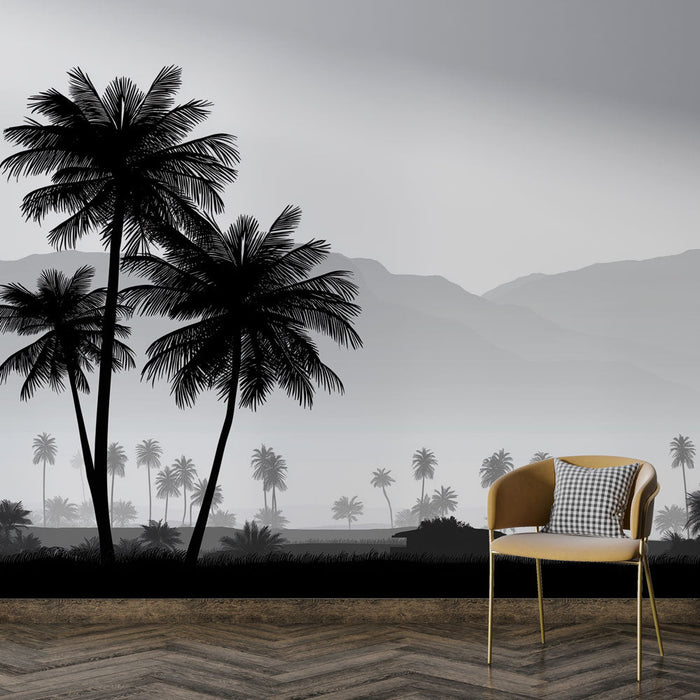 Mural Wallpaper tropical landscapes | Palm tree silhouettes in a misty setting