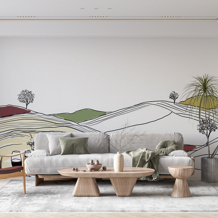 Tapete weinberg-landschaften | Minimalistische illustrationen von hügeln und weinbergen