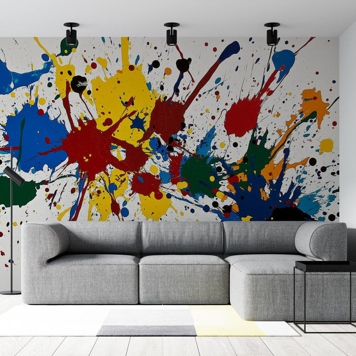 Mural Wallpaper abstract painting | Paint splashes on white background