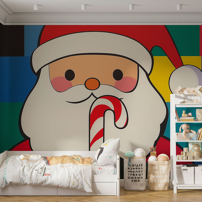 Fototapet Tomten | Färgglad illustration av tomten med geometriska mönster