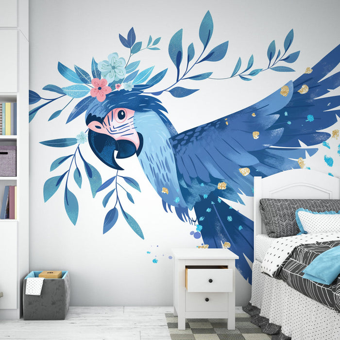 Tapete papagei floral | Majestätischer Flug