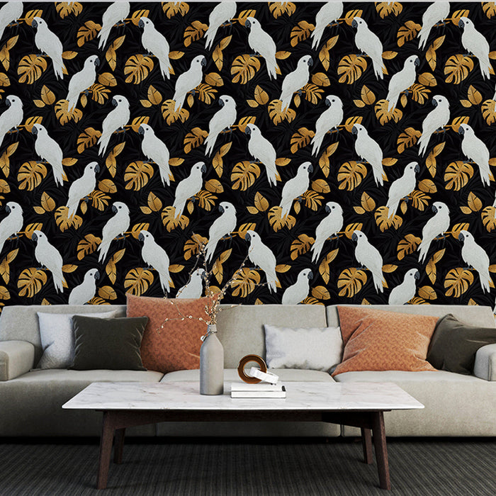 Parrot Mural Wallpaper | Parrot pattern on black background