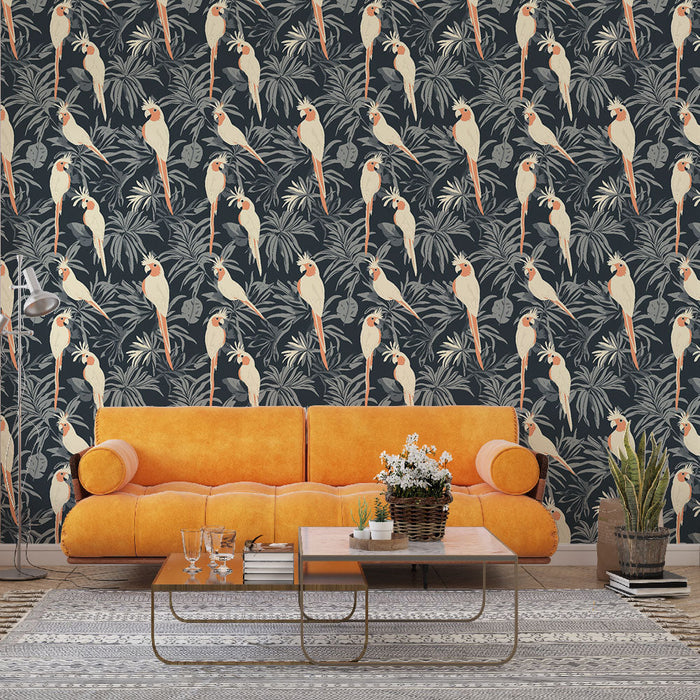 Tapeta z papugą | Tropikalny wzór z papugami na ciemnym tle