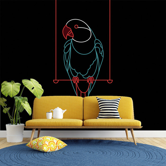 Tapeta z neonowym papugą | Minimalistyczny design papugi w neonowym zarysie