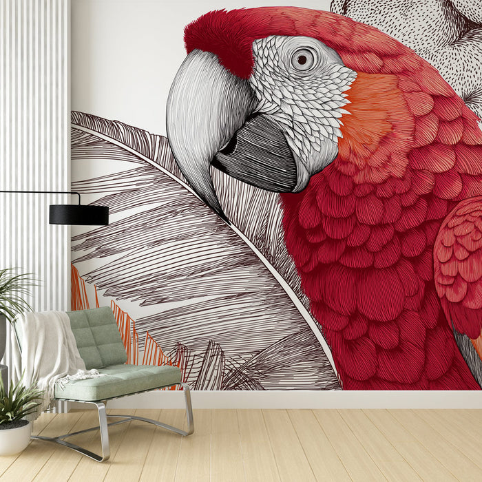 Tapete perroquet | Perroquet coloré entouré de feuillage tropical