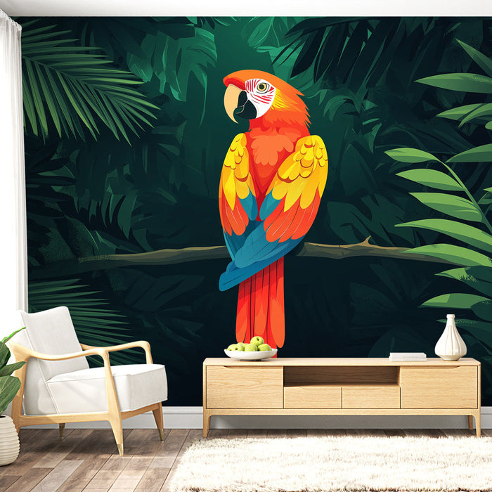 Tapeta papoušek | Barevný papoušek uprostřed bujné džungle
