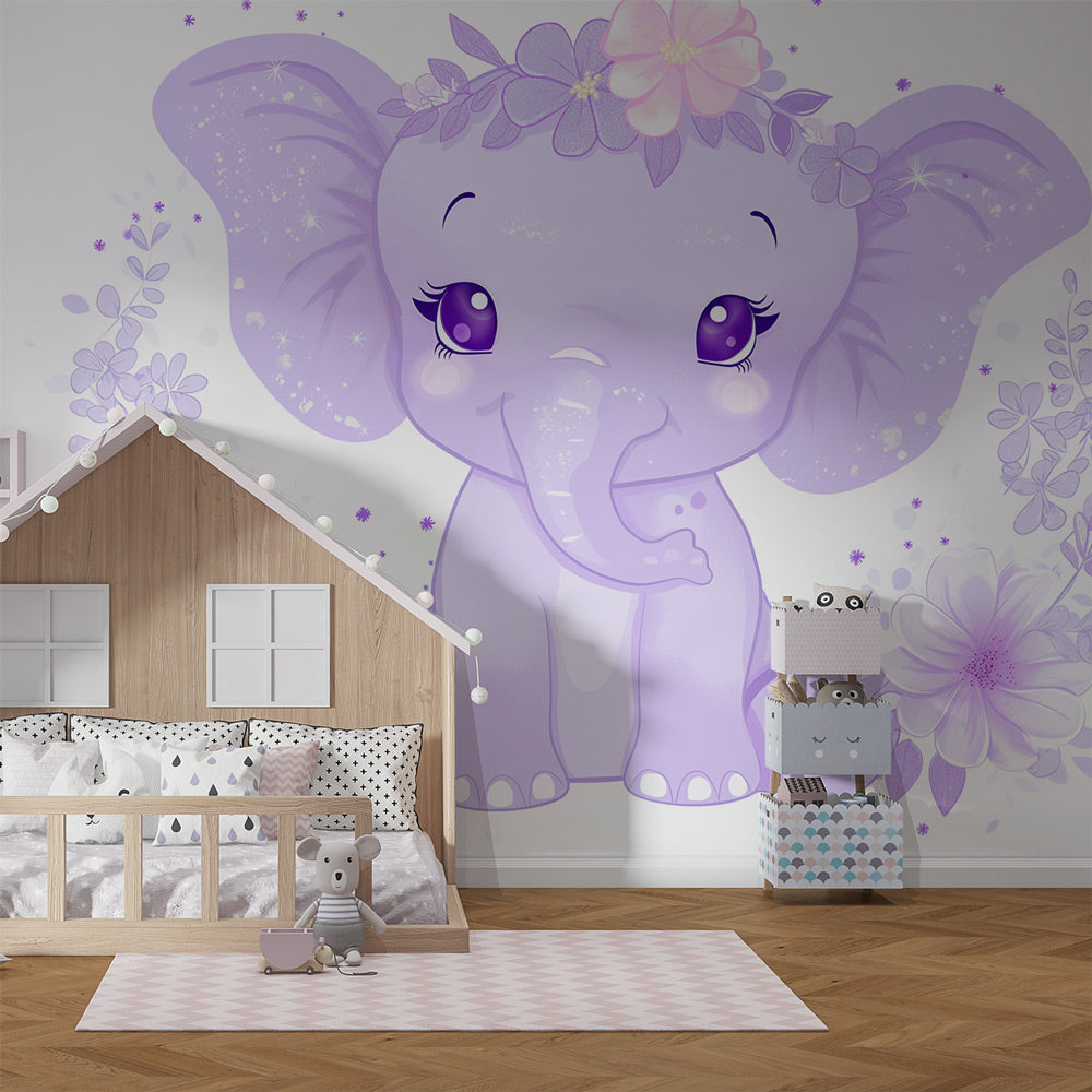 Fototapet lille floral elefant | Ømt udseendeI18n Error: Missing  interpolation value \, image size:1000x1000