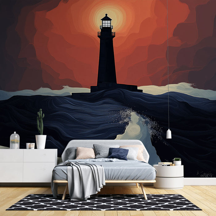 Fener resimli duvar kağıdı günbatımında | Tumultu dalgalara ışık saçan muhteşem bir fener