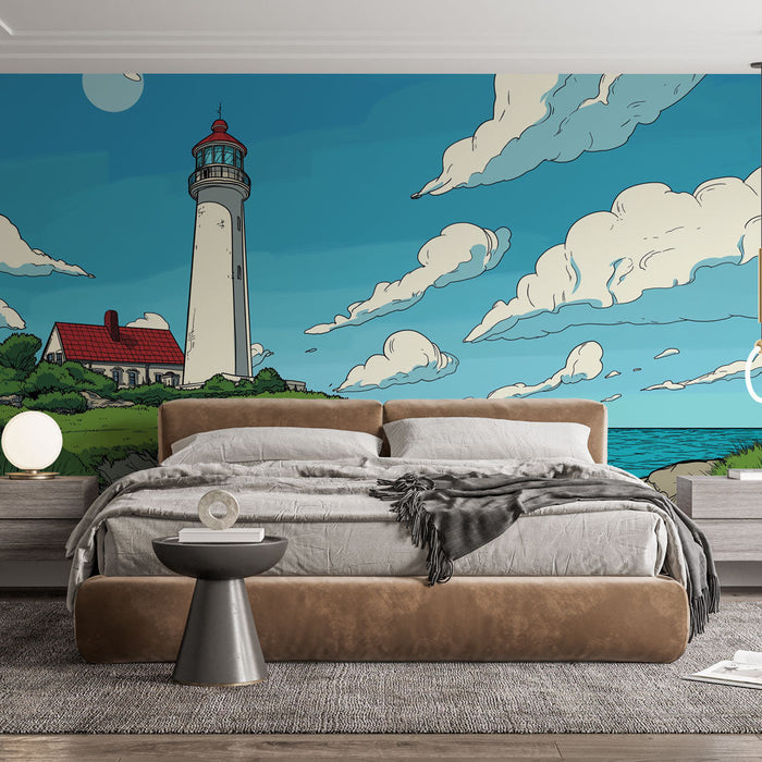 Carta da parati lighthouse-coastal | Una scena serena di un faro sulla spiaggia