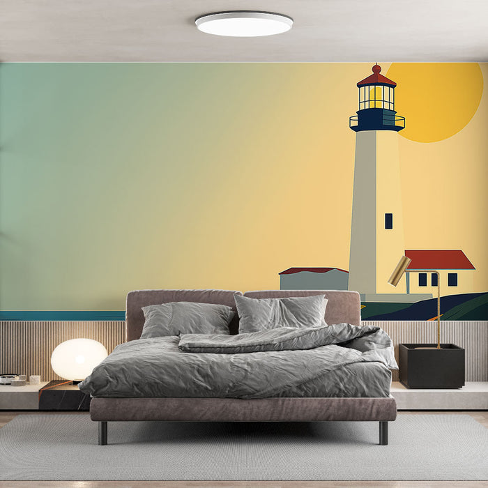 Ταπετσαρία φάρου | Στυλιζαρισμένη εικονογράφηση ενός φάρου δίπλα στο νερό