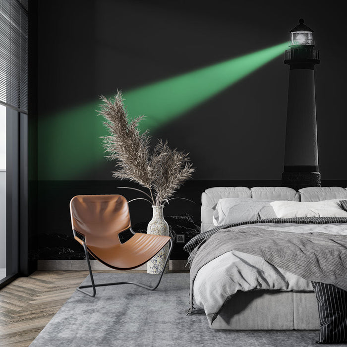 Carta da parati faro | Faro che illumina il mare in una notte buia