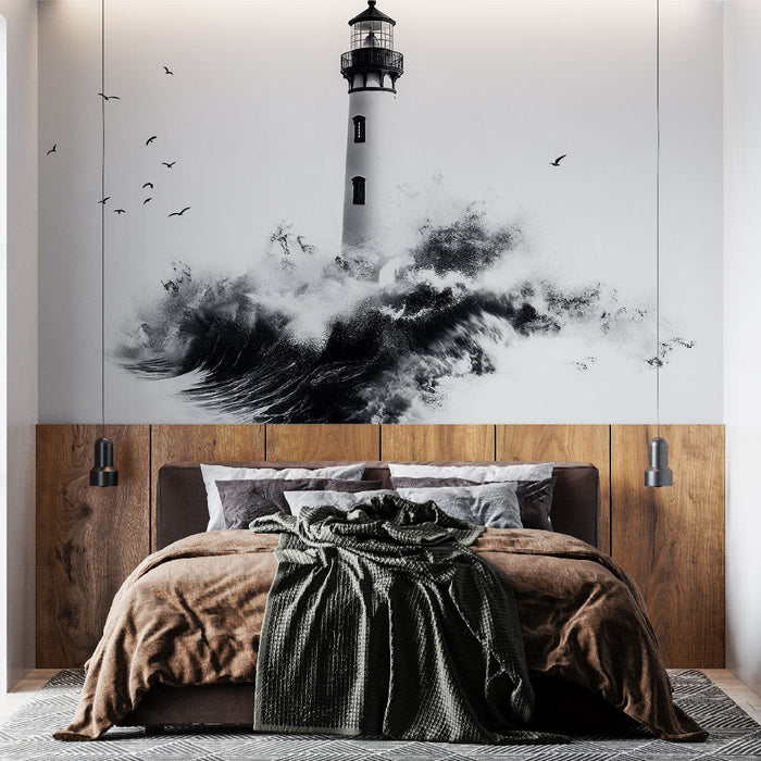 Ταπετσαρία τοίχου φάρος | Εμβληματικός φάρος που αναδύεται από ταραγμένα κύματα