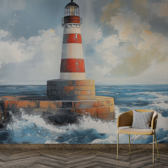 Freskó tapéta világítótorony | Ikonikus világítótorony egy tengerparti parton