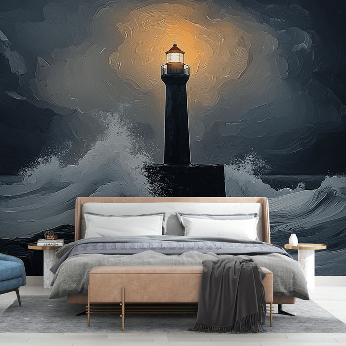 Tapeta latarnia-morska | Latarnia morska oświetlona przez morze podczas burzy