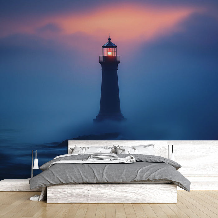 Fener Resimli Duvar Kağıdı | Sisli alacakaranlık ortamında aydınlatılmış fener