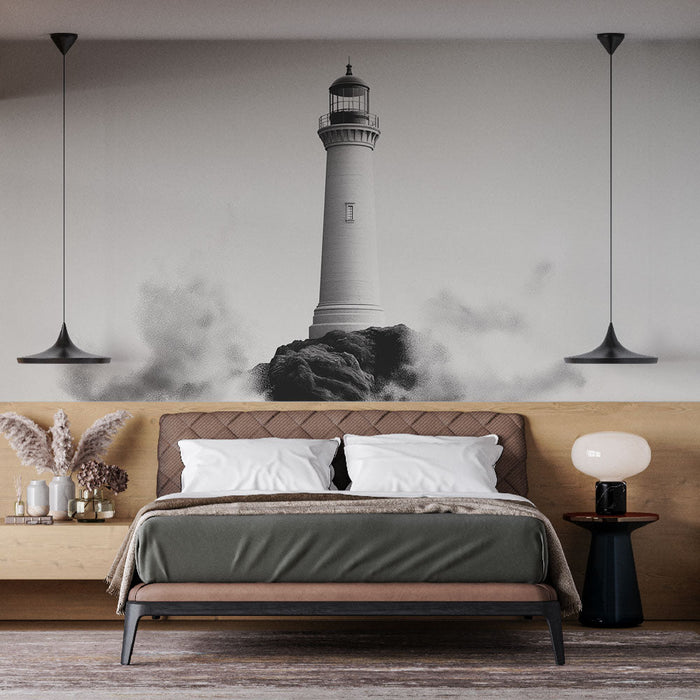 Фототапет фар | Величествен фар на скала, заобиколена от пръски