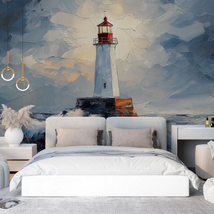 Fener Resimli Duvar Kağıdı | Dramatik deniz arka planında parlak bir fener