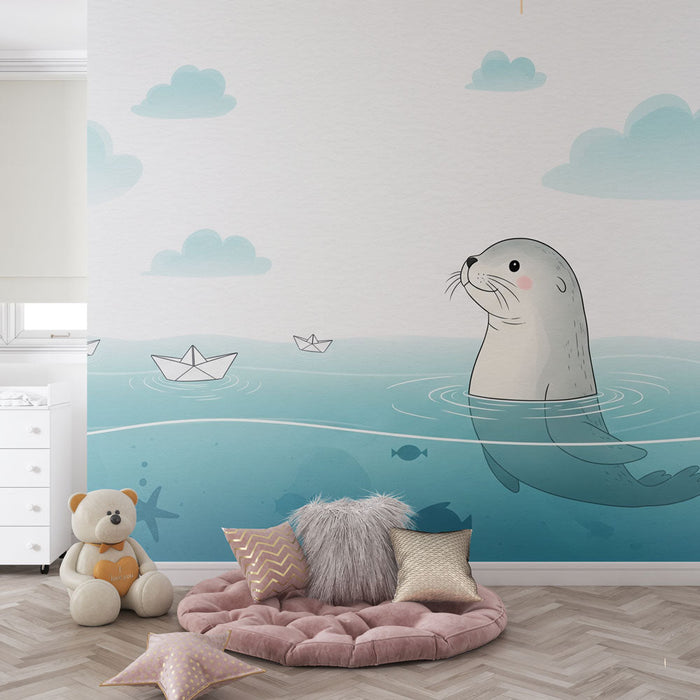 Papel pintado linda foca | Una linda foca nadando en un mar tranquilo