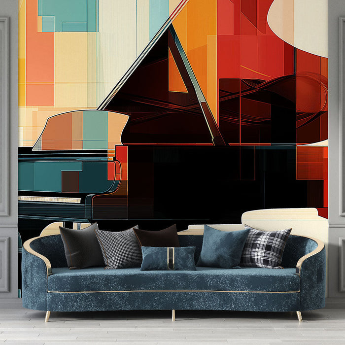 Foto Behang abstracte piano | Gestileerde illustratie van een kleurrijke vleugelpiano