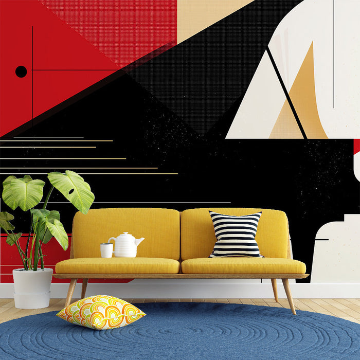 Mural Wallpaper piano | Abstract geometric design with black piano on colorful background
