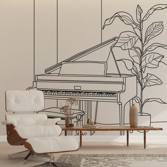 Carta da parati piano | Elegante illustrazione di pianoforte e pianta d'appartamento