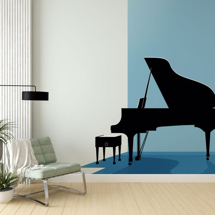 Papel pintado piano | Silueta de un piano negro sobre un fondo pastel