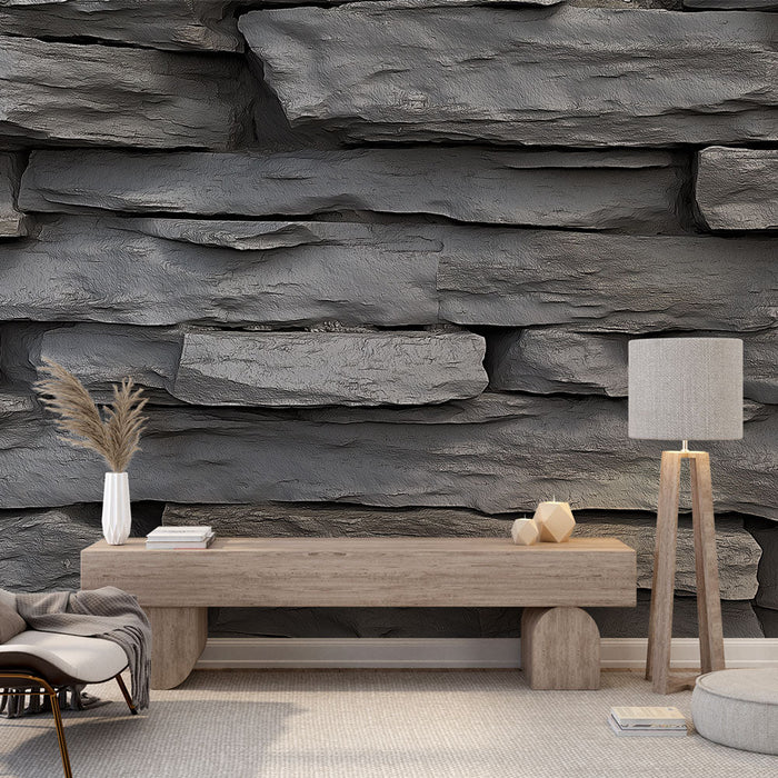 Mural Wallpaper gray stone | Stone wall with realistic texture