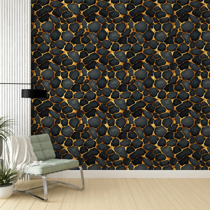 Wallpaper stone | Black and gold pebble pattern