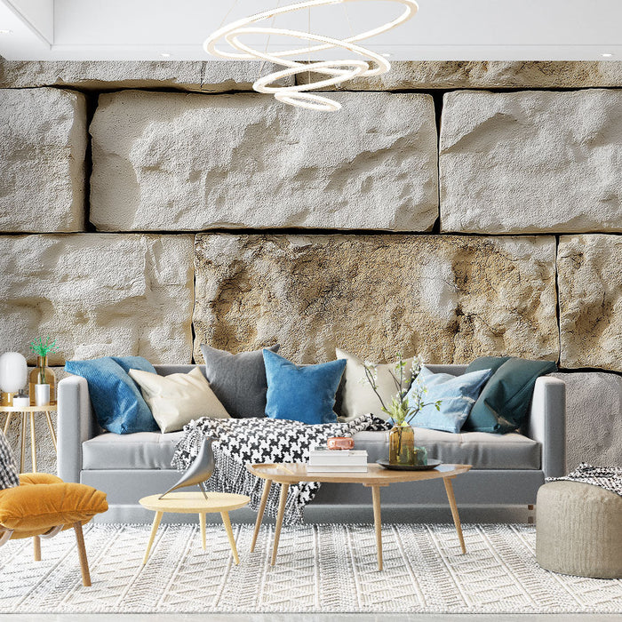 Falikép tapéta kő | Természetes kőminta bézs és fehér árnyalatokkal
