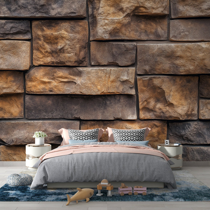 Tapetti kivi | Kiviseinä ruskeilla ja harmailla sävyillä