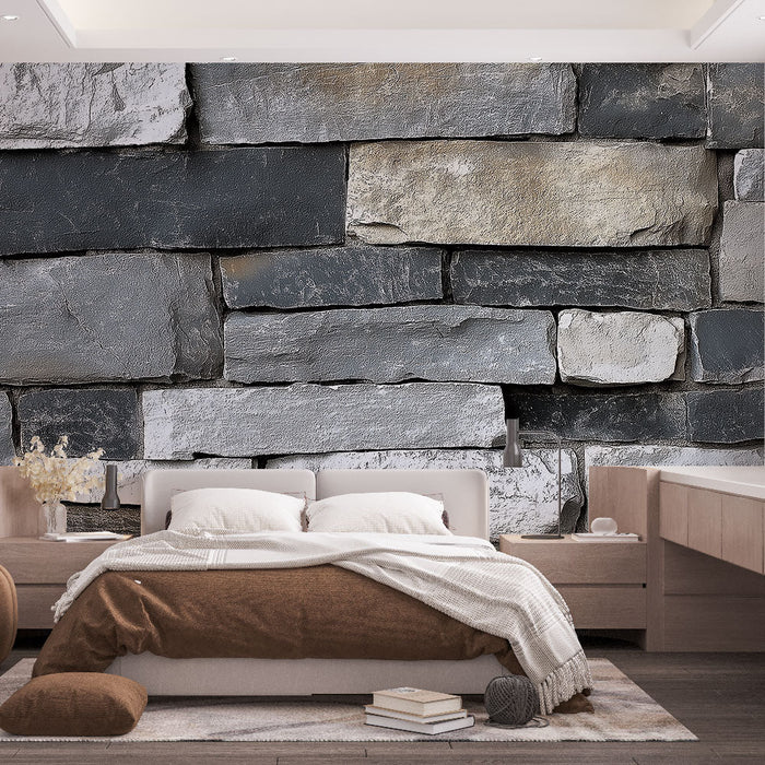 Carta da parati pietra | Muro in pietra naturale con sfumature di grigio