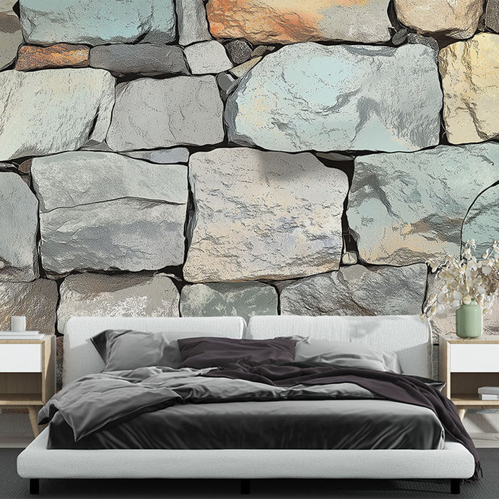 Muralna tapeta kamen | Zid iz naravnih kamnov z raznolikimi odtenki