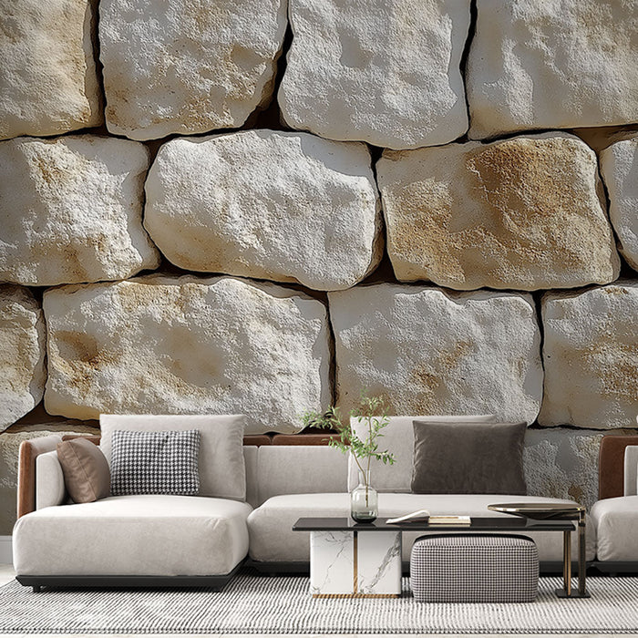 Muraaltapeet looduslik kivi | Valge ja beež telliskivimuster