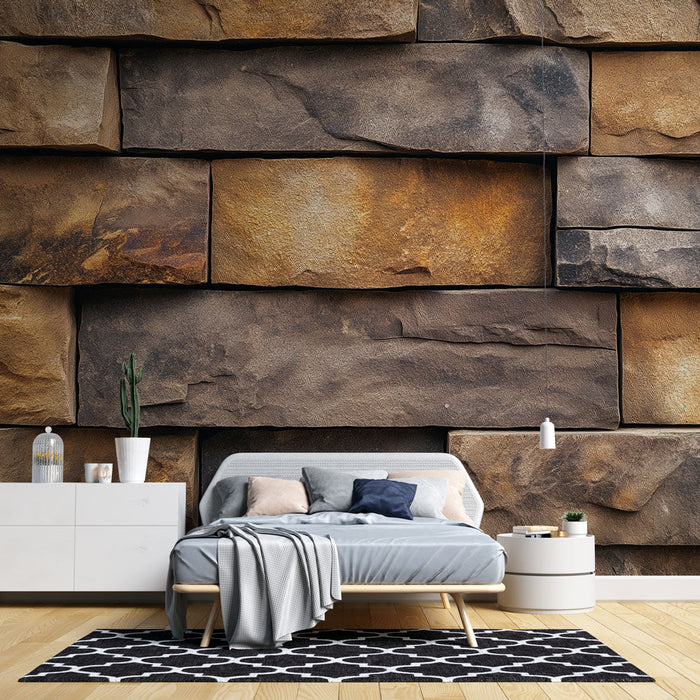 Természetes kő tapéta | Kőfal gazdag és texturált árnyalatokkal