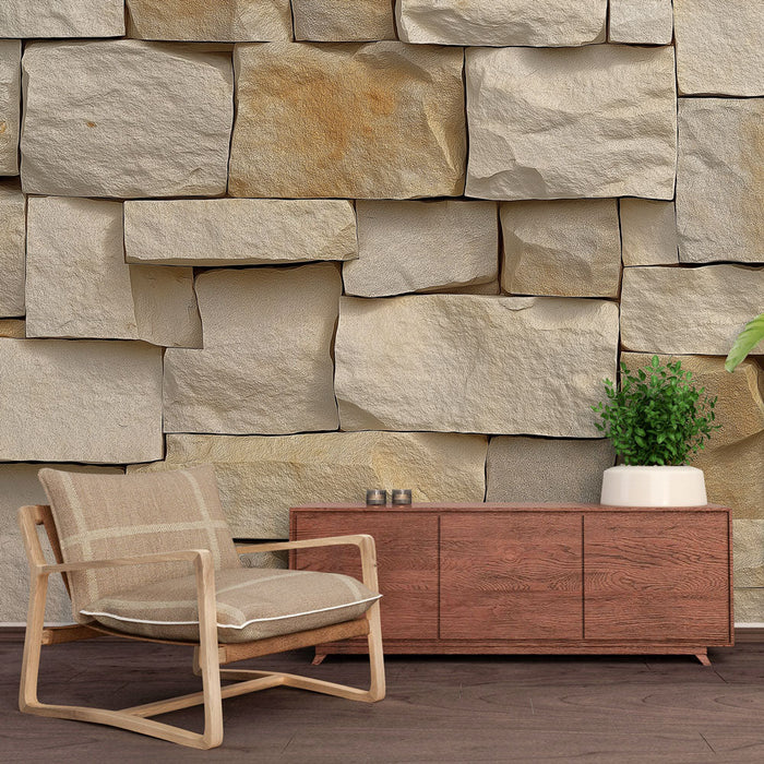 Fototapet doğal taş | Bej ve dokulu taş duvarlar