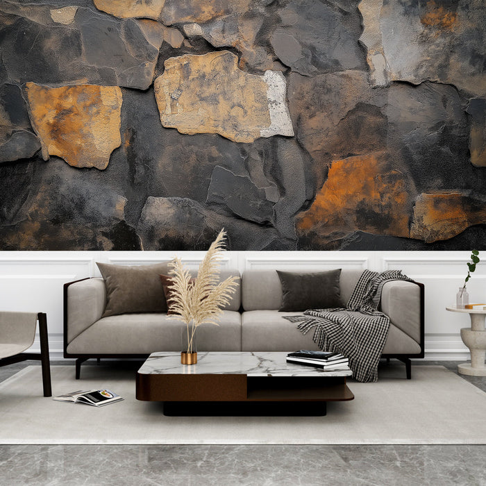 Maalitapett looduslik kivi | Mustade ja oranžide kivide tekstuurid