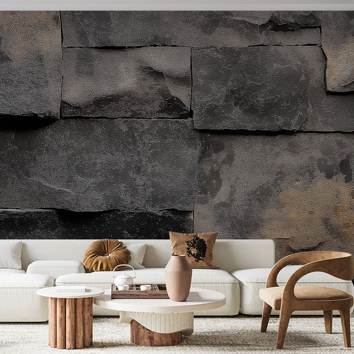 Mural Wallpaper black stone | Dark stone look with varied textures