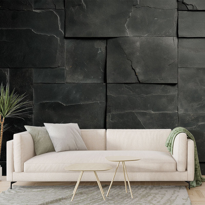 Papel de parede mural pedra preta | Parede de pedra escura com texturas variadas