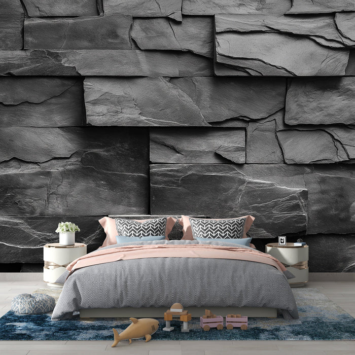 Mural Wallpaper black stone | Natural texture of stacked stones and modern elegance
