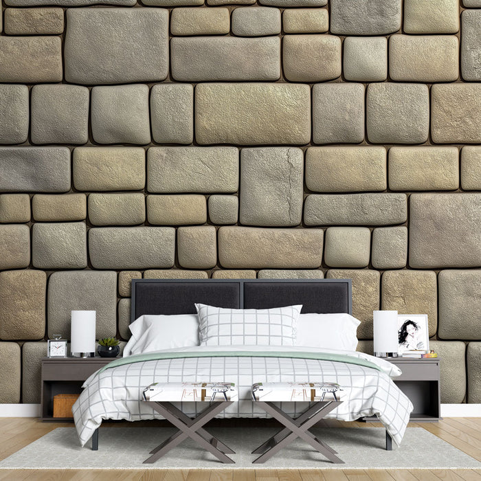 Falfestmény tapéta kő | Természetes kövek textúrája bézs és krém tónusokban