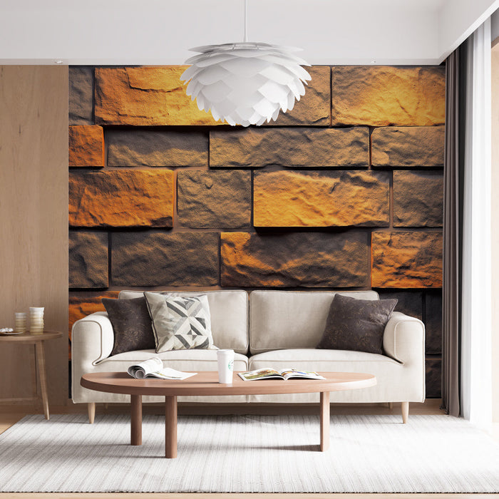 Papel pintado piedra | Textura de piedras oscuras con reflejos dorados