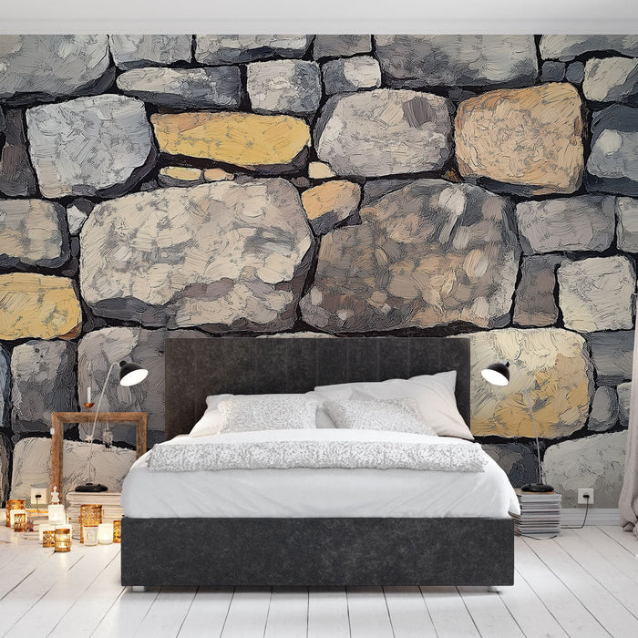 Ταπετσαρία τοίχου με υφή πέτρας | Τοίχος από φυσικές πέτρες με ποικίλες αποχρώσεις