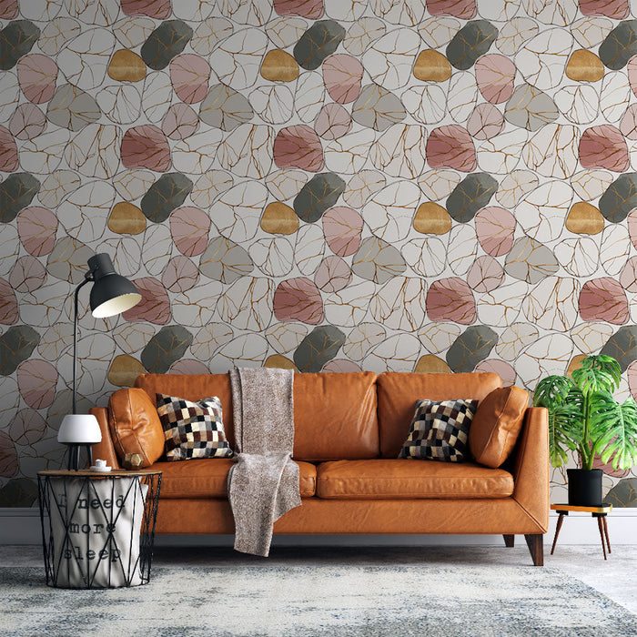 Tapete Dekorative Steine | Steinmuster in sanften Farben mit goldenen Adern