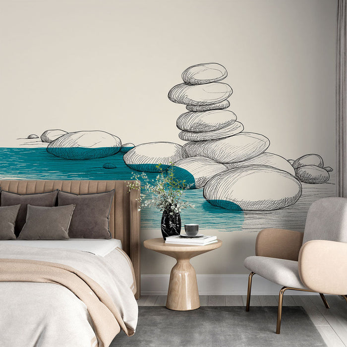 Fototapet zložene kamnite stene | Vzorec prodnikov in turkizne vode