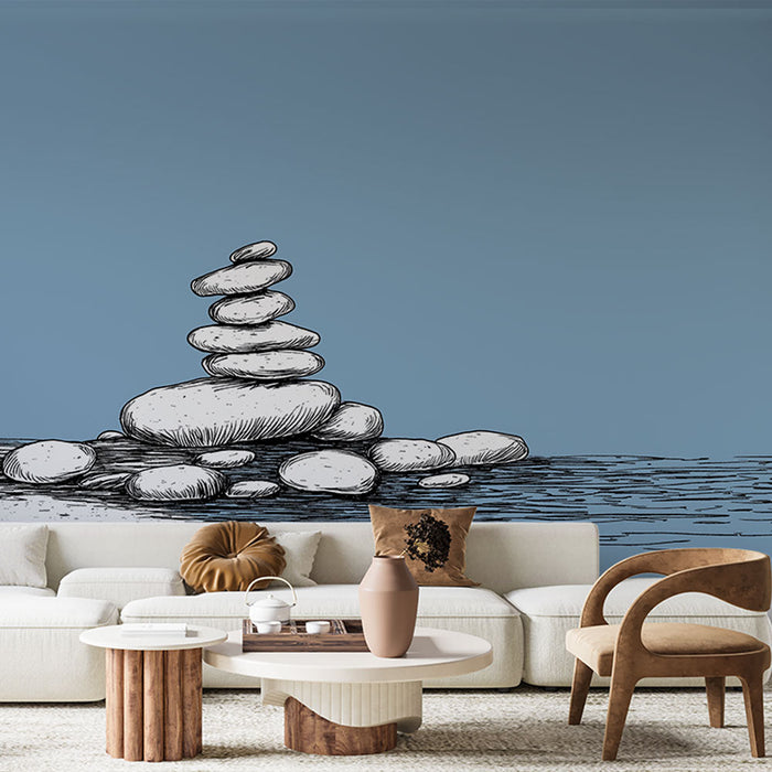 Fototapet zloženih kamnov | Vzorec kamna na nežno modrem ozadju