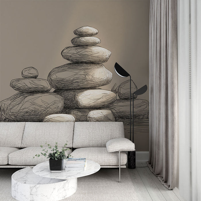 Carta da parati pietre impilate | Una composizione artistica di pietre sottilmente illuminate