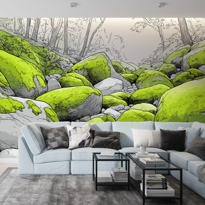 Fotótapé zöld kövek | Mohával borított kőminták természetes légkörben